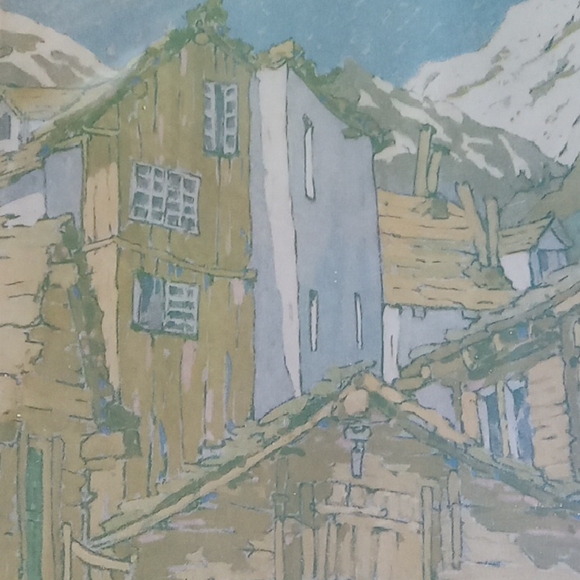 Vintage Swiss Framed Mountain Village Art - Picture 8 of 9
